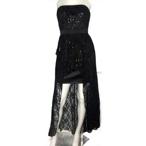 Aidan Mattox black high low sequin strapless dress